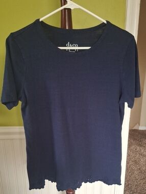 Denim&Co Navy Short-Sleeve Scalloped Hem Tee